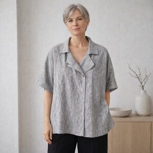 Eileen Fisher Linen Cotton OVERSIZED Boxy Short sleeved Jacket Top  Sz M